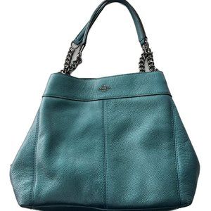 Coach Pebbled Leather Lexy Chained Shoulder Bag In Metallic Teal F22209 - NWOT